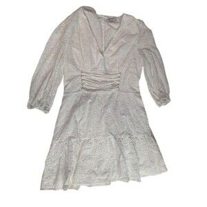 Glamorous Collection White Eyelet Mini Dress Corset Waist Open Back Boho Size 8